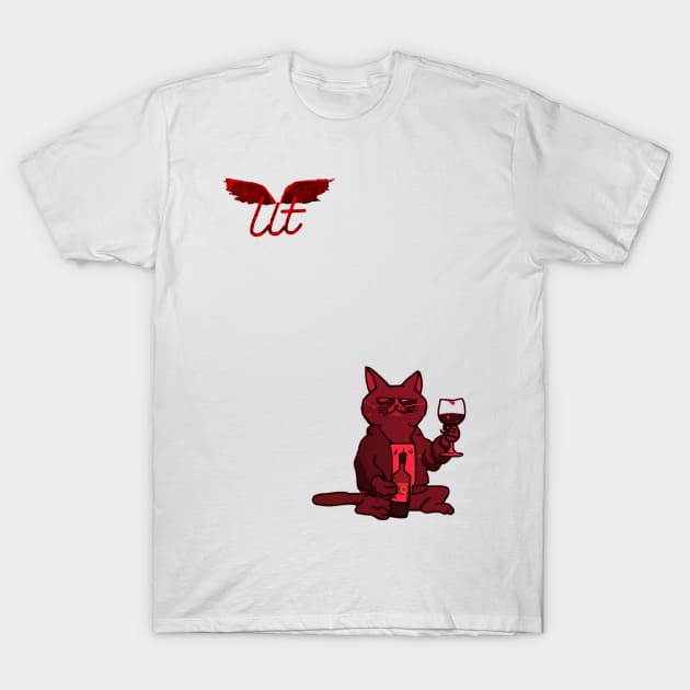 LitQ - Cute cat drinks wine on Valentine's Day anime art vibe T-Shirt by LitQ